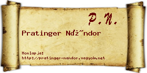 Pratinger Nándor névjegykártya